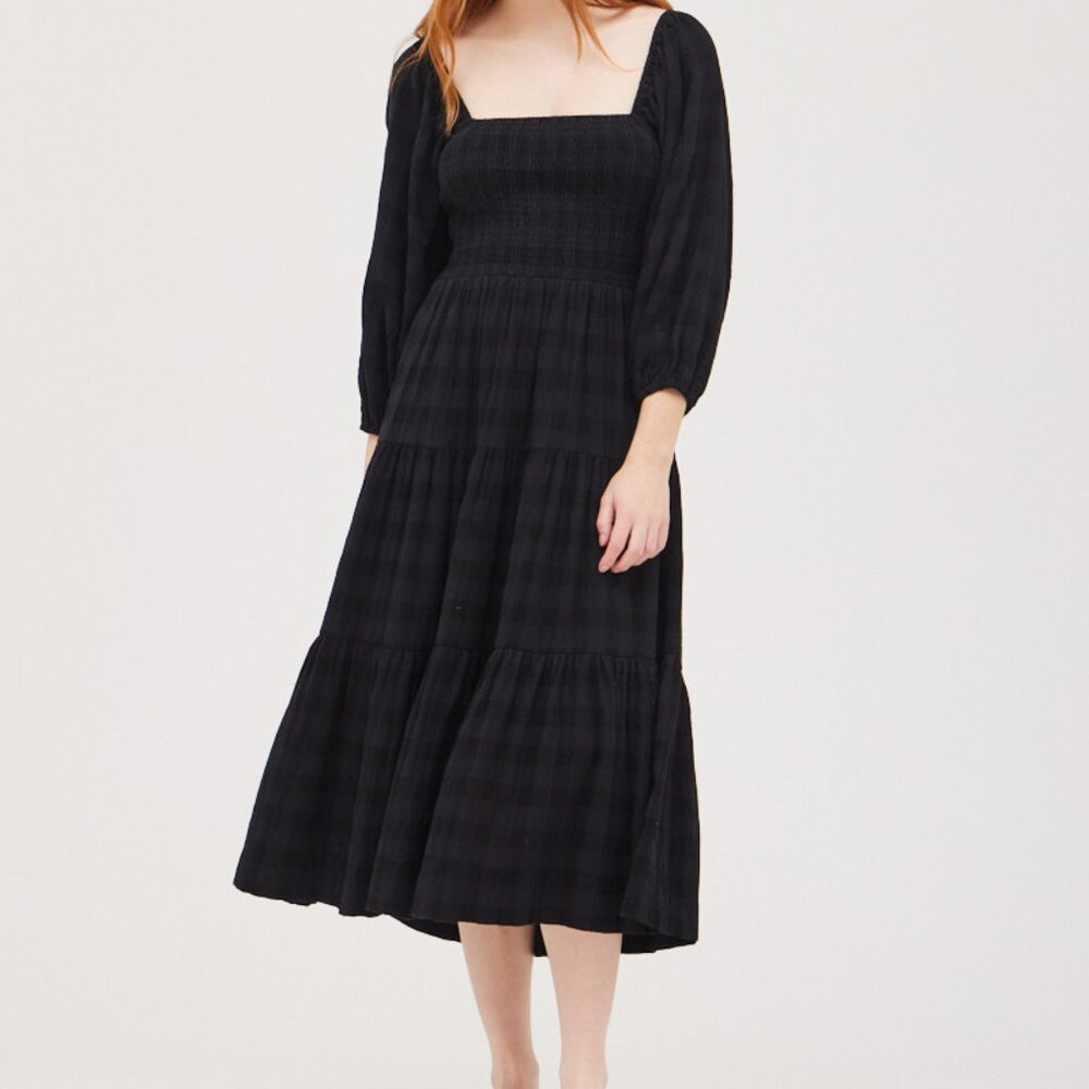 Amelia Square Neck Tiered Midi Dress - Black